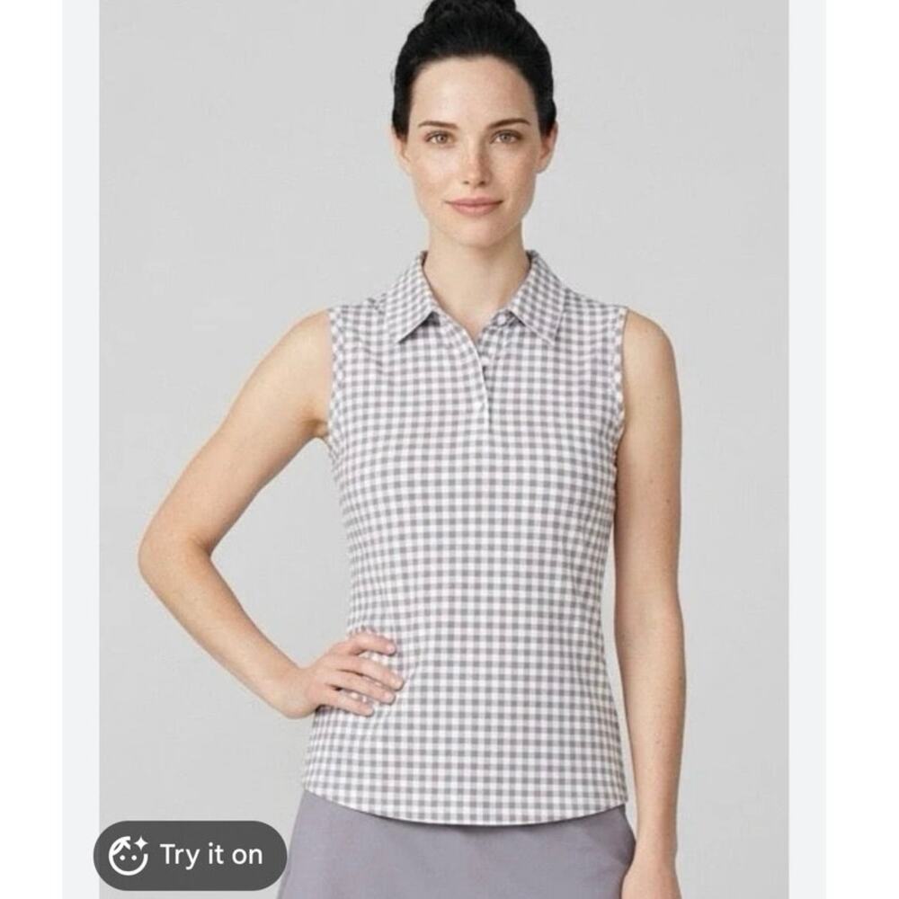 NWOT Women’s Rhone Course to Court Sleeveless Polo in Purple Smoke Gingham SZ XS